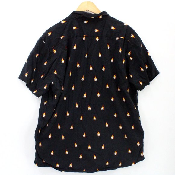 Vintage Molokai Shirt Men Black Button Down Skull Fire Graphic Collared Size 2XL - Picture 6 of 8